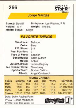1992 Jockey Star #266 Jorge Vargas Back